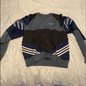 blue grey and white adidas crew neck